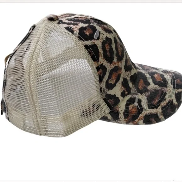 Leopard Distressed Ponytail Baseball Hat - Picture 4 of 5